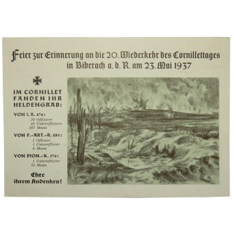 Commemorative postcard - Feier zur Erinnerung an die 20. Wiederkehr des Cornillettages in Biberach. Espenlaub militaria